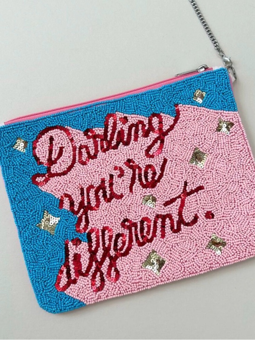Boutiquet Sead Bead Sparkly Sequin Pink Small Clutch Crossbody Chain Purse
